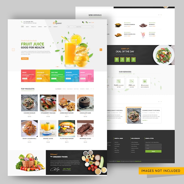 Fruits and food online ecommerce store web page template Premium Psd