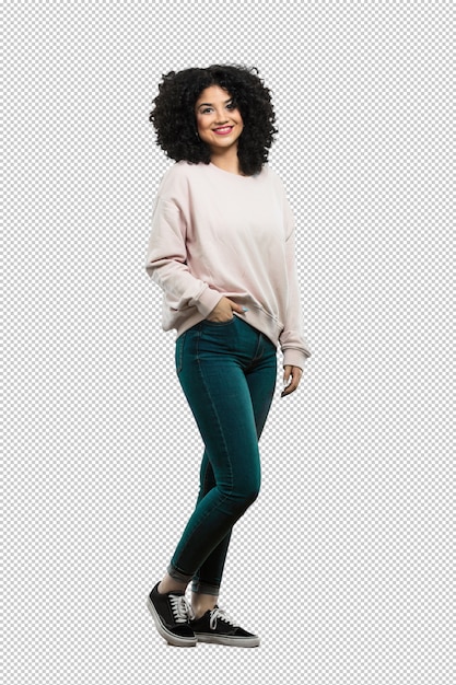 Full body young woman standing and happy PSD file | Premium Download