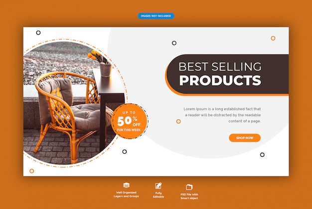 Furniture sale horizontal web banner template premium psd Premium Psd