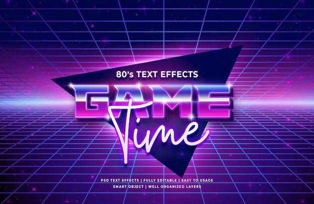 Premium PSD | Game time 80's retro text effect