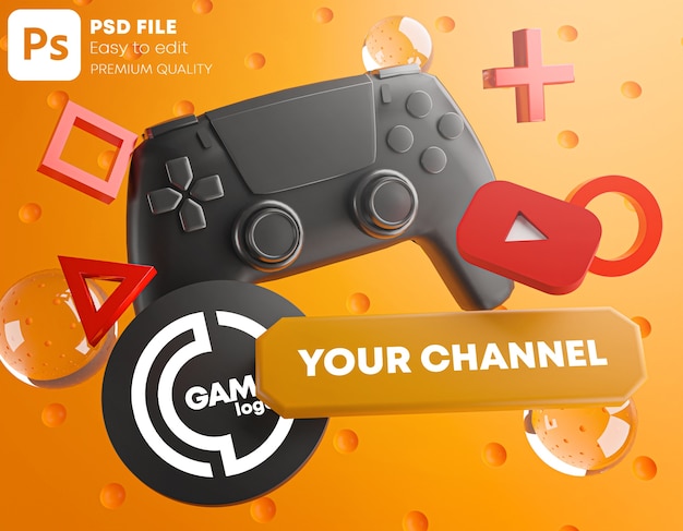 Download Premium PSD | Gaming youtube channel logo promotion mockup for gamepad
