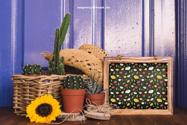 Download Free PSD | Gardening mockup with cactus