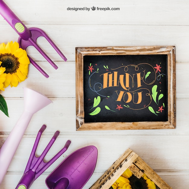 Download Gardening mockup with gardening tools PSD file | Free Download