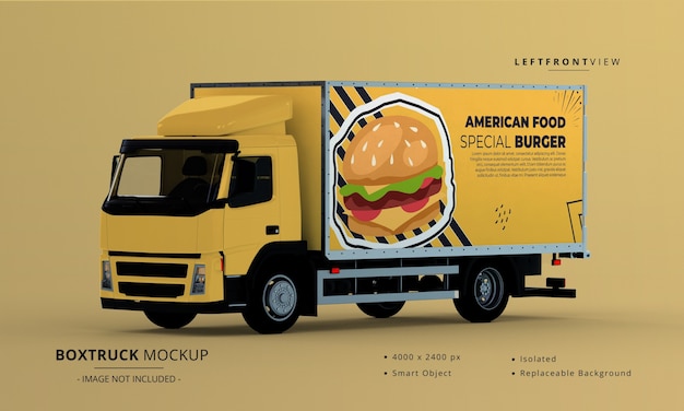 Download Premium PSD | Generic big box truck car mockup left front view