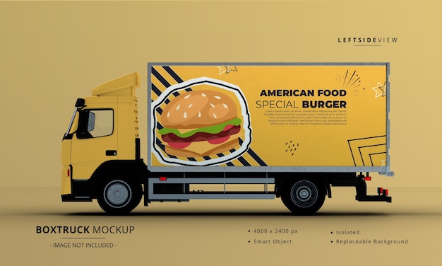 Download Premium PSD | Generic big box truck car mockup left side view