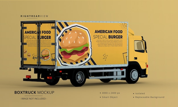 Download Premium PSD | Generic big box truck car mockup right rear view