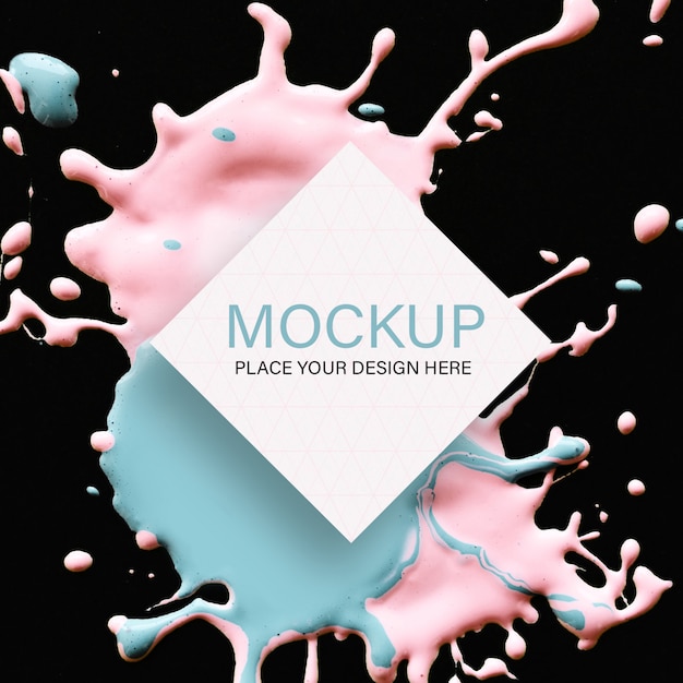 Download Free Psd Geometric Mockup With Pink And Blue Liquid Color On Black Background