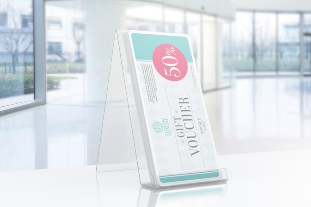 Download Premium PSD | Gift voucher mockup on standee