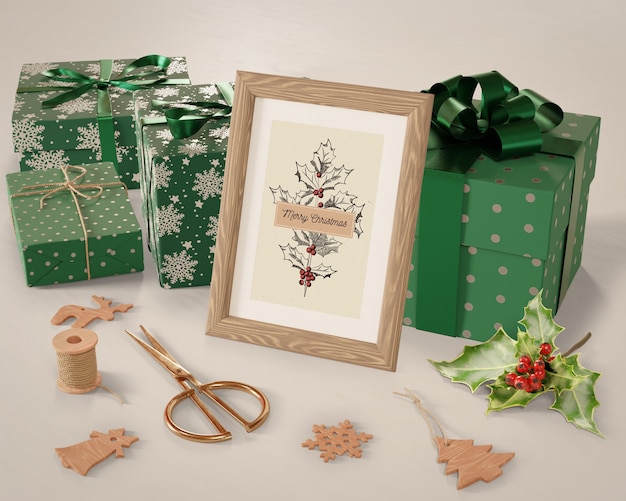 Free PSD | Gifts collection around painting for christmas