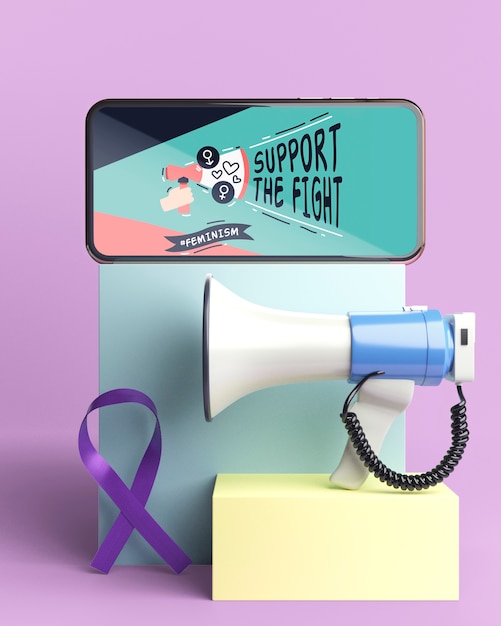 Download Girl power concept with phone mock-up and megaphone PSD ...