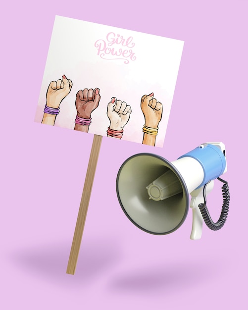 Download Girl power concept with sign mock-up and megaphone PSD ...