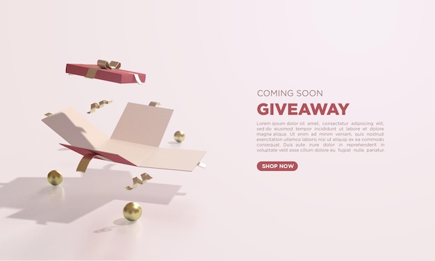  Giveaway 3d render with illustration open gift box