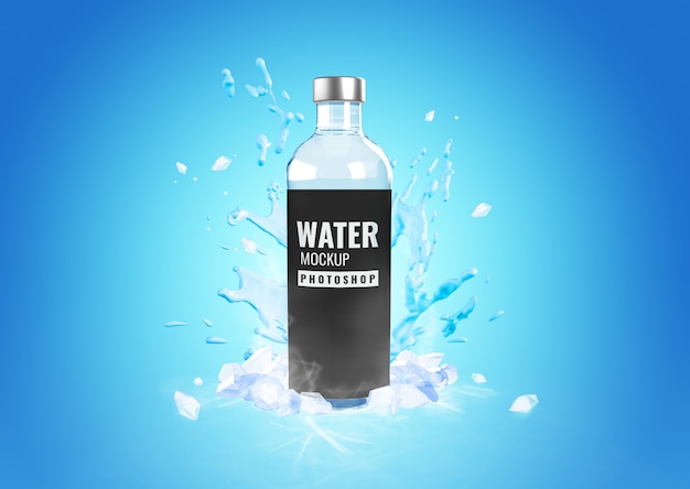 Download Glass bottle cool water splash mockup advertising | Premium PSD File