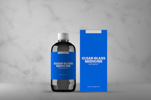 Download Premium Psd Glass Medicine Bottle And Box Mockup