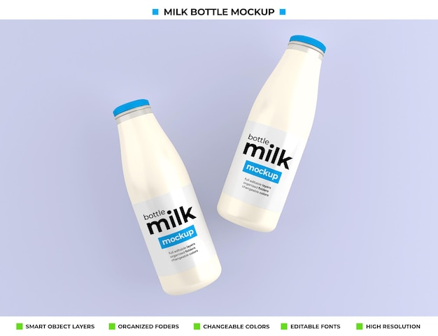 Download Premium Psd Glass Milk Bottle Mockup For Product Package