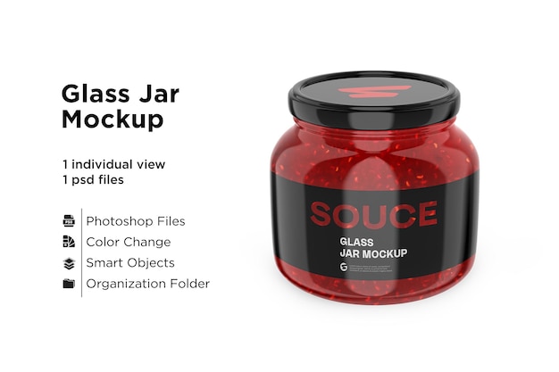 Download Premium Psd Glass Red Hot Sauce Jar In Shrink Sleeve Mockup