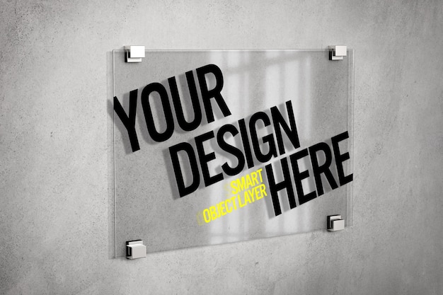 Glass sign on wall mockup PSD file | Premium Download