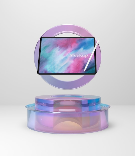 Glass support with tablet device Free Psd