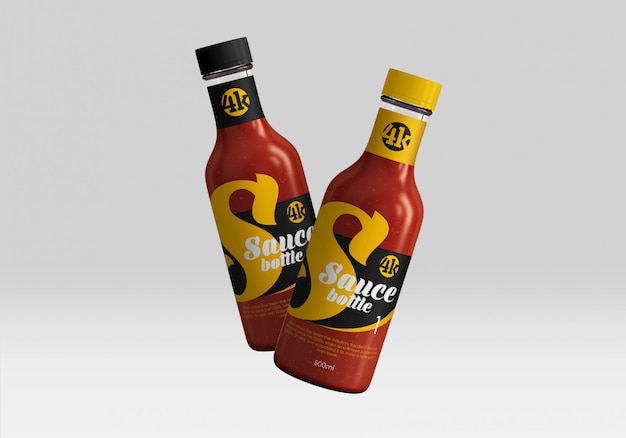 Premium PSD | Glass tomato sauce bottles mockup