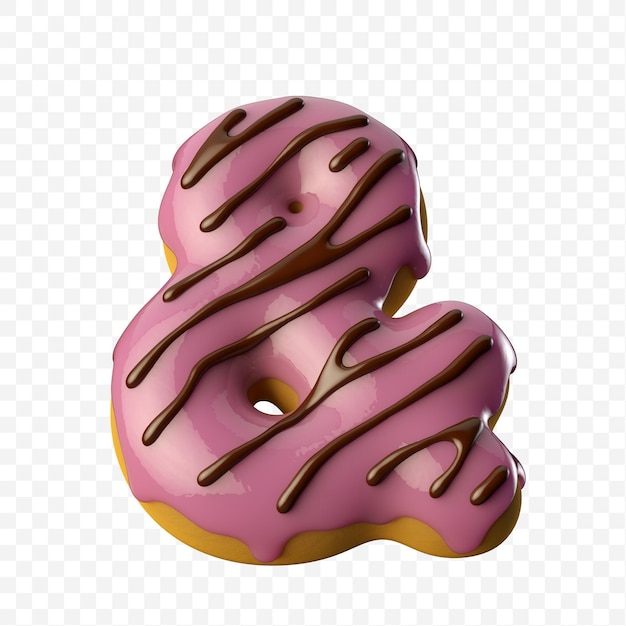 Premium PSD | Glazed pink donut with chocolate ampersand sign 3d ...