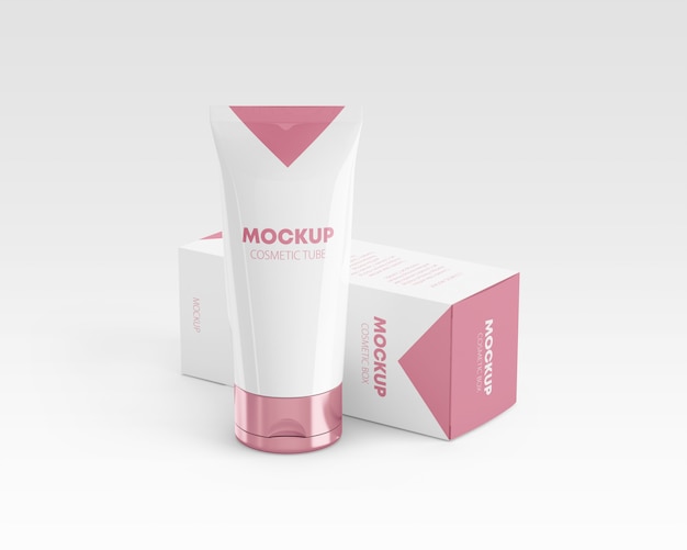 Premium PSD | Glossy cosmetic tube mockup with box