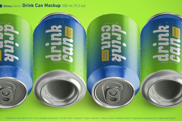 Download Premium Psd Glossy Metal Soda Drink Can Standard Size 330 Ml In Four Variation Mockups