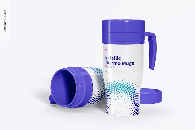 Premium PSD | Glossy metallic thermo mugs mockup