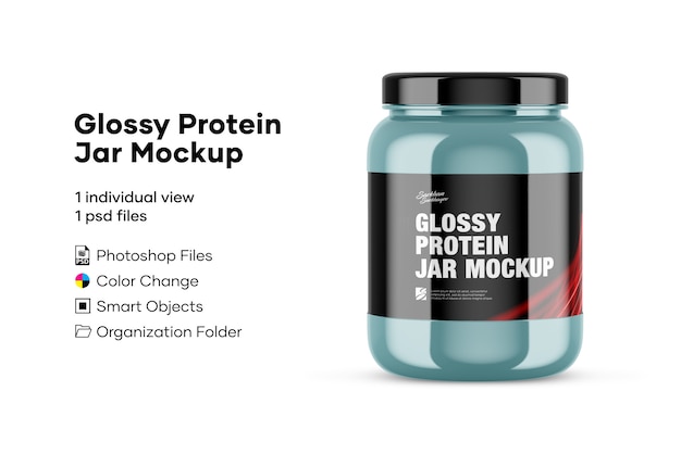 Download Premium PSD | Glossy protein jar mockup