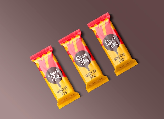 Download Premium PSD | Glossy set of snack bar packaging mockup