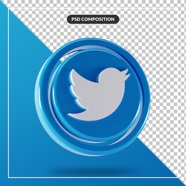 Premium PSD | Glossy twitter logo isolated 3d design