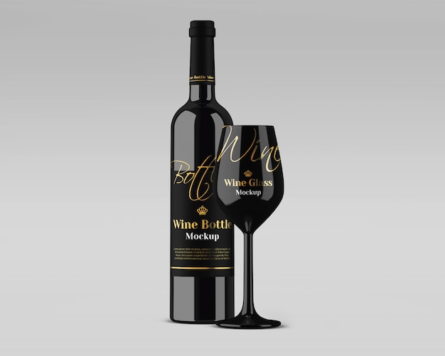 Download Glossy wine glass and bottle mockup | Premium PSD File