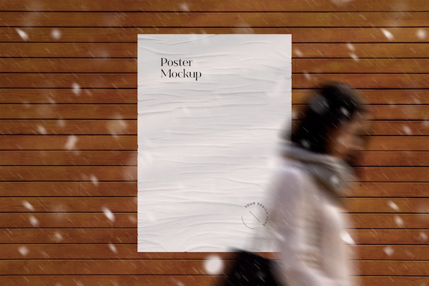 Download Premium PSD | Glued street poster mockup with snow and rain