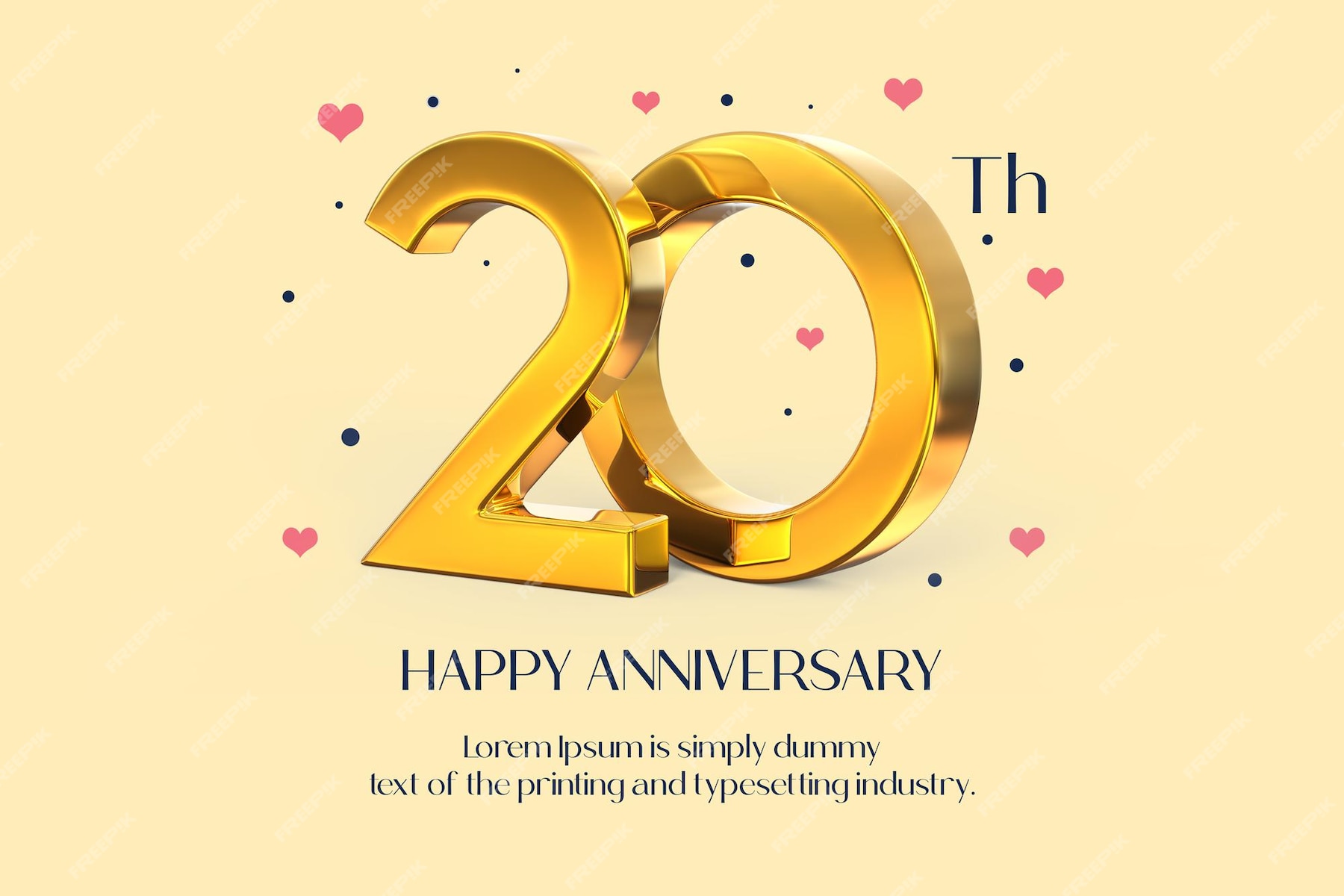 Premium PSD | Gold 20th happy anniversary 3d rendering isolated