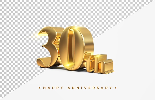 Premium PSD | Gold 30th happy anniversary 3d rendering isolated