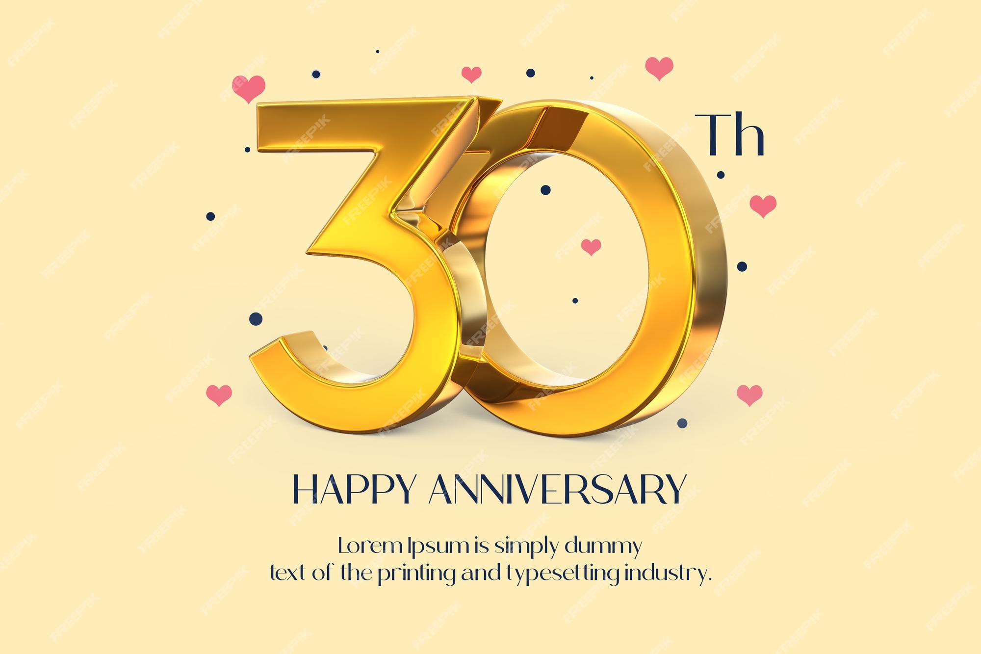 Premium PSD | Gold 30th happy anniversary 3d rendering isolated