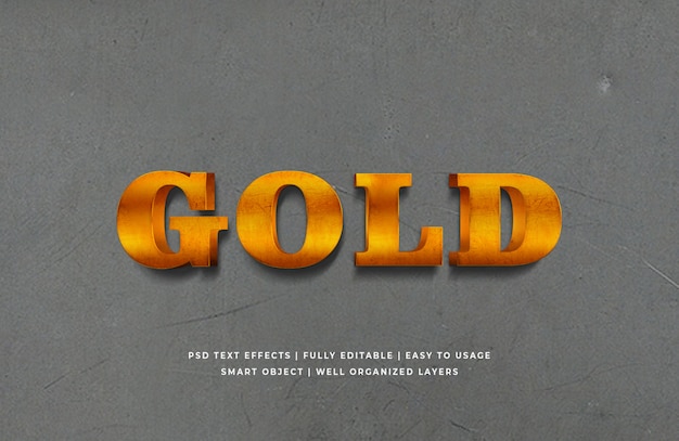 Download Gold 3d text style effect premium psd | Premium PSD File