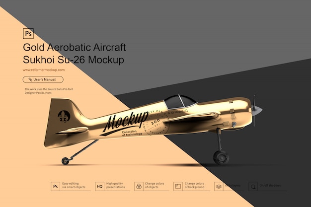 Download Gold aerobatic aircraft mockup PSD file | Premium Download