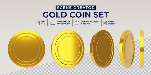Download Premium PSD | Gold coin set in 3d rendering isolated