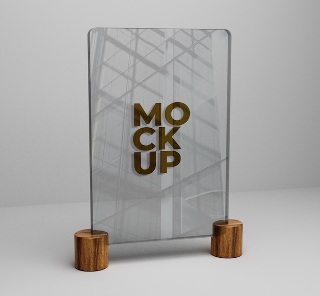 Download Premium PSD | Gold logo mockup on glass on wooden background