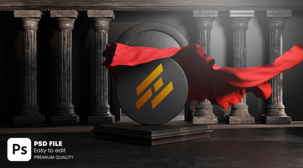  Gold logo mockup unveil red cloth cover from round black stone classic colums pillars