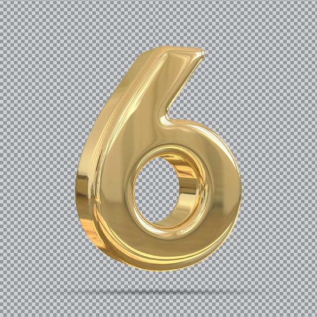 Premium PSD | Gold number 6 3d render