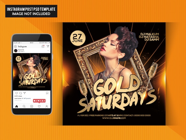 Gold saturdays party flyer Premium Psd