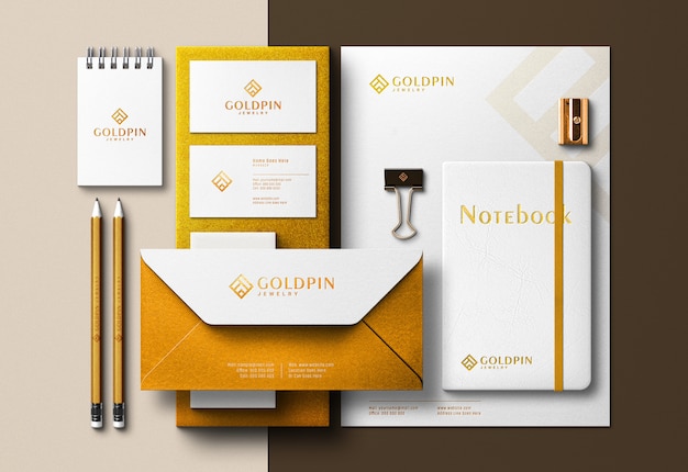 Download Premium Psd Golden Corporate Identity Scene Creator Mockup With Pressed Print Effect