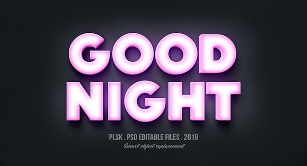 Goodnight 3d text style effect with lights PSD file | Premium Download
