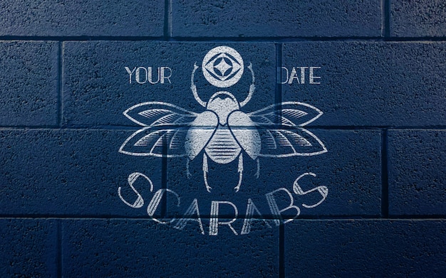 Premium Psd Graffiti On Blue Brick Wall Logo Mockup