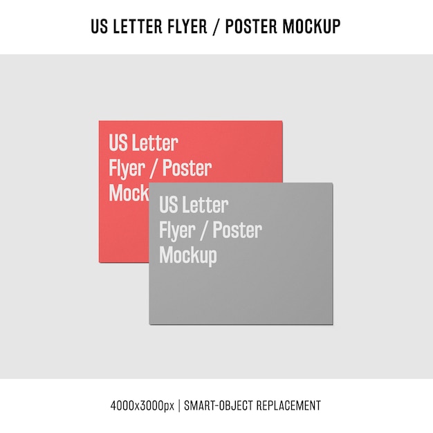 Gray and red us letter flyer or poster mockups PSD Template