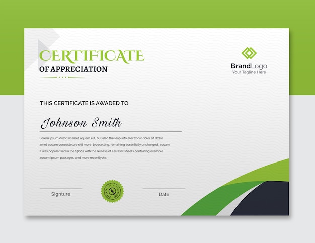 Premium PSD | Green certificate of achievement template