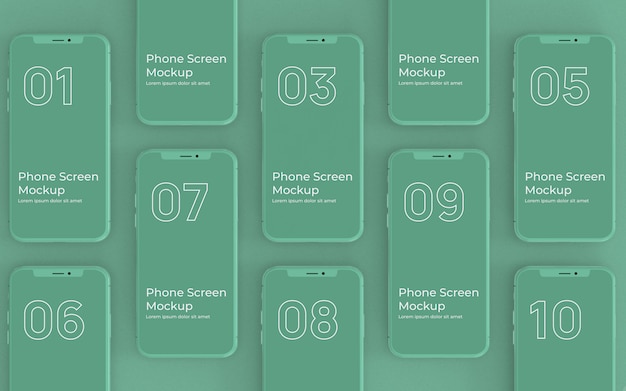 Premium PSD | Green phone screens mockup top view