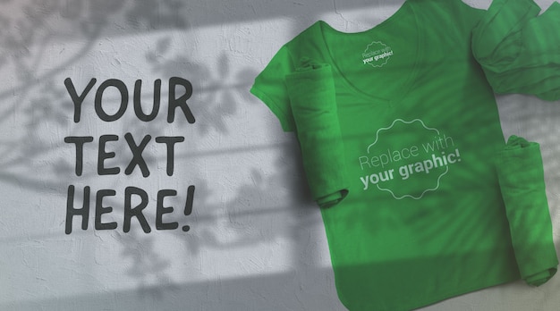 Download Green t-shirt mockup on light gray background sunglight shadows | Premium PSD File