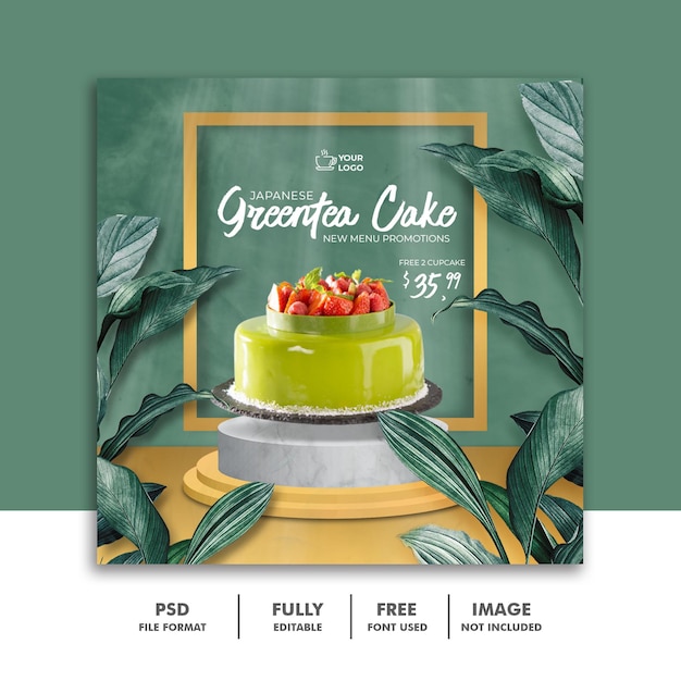  Greentea cake menu tropical social media instagram post banner template